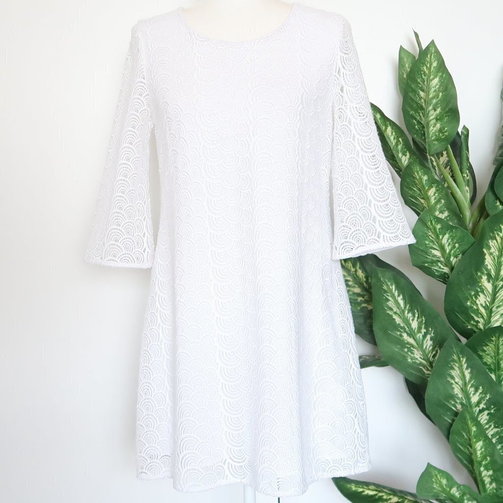 Diane von Furstenberg Martina White Lace 3/4 Sleeve Shift Mini Dress Size 0 - Picture 5 of 16